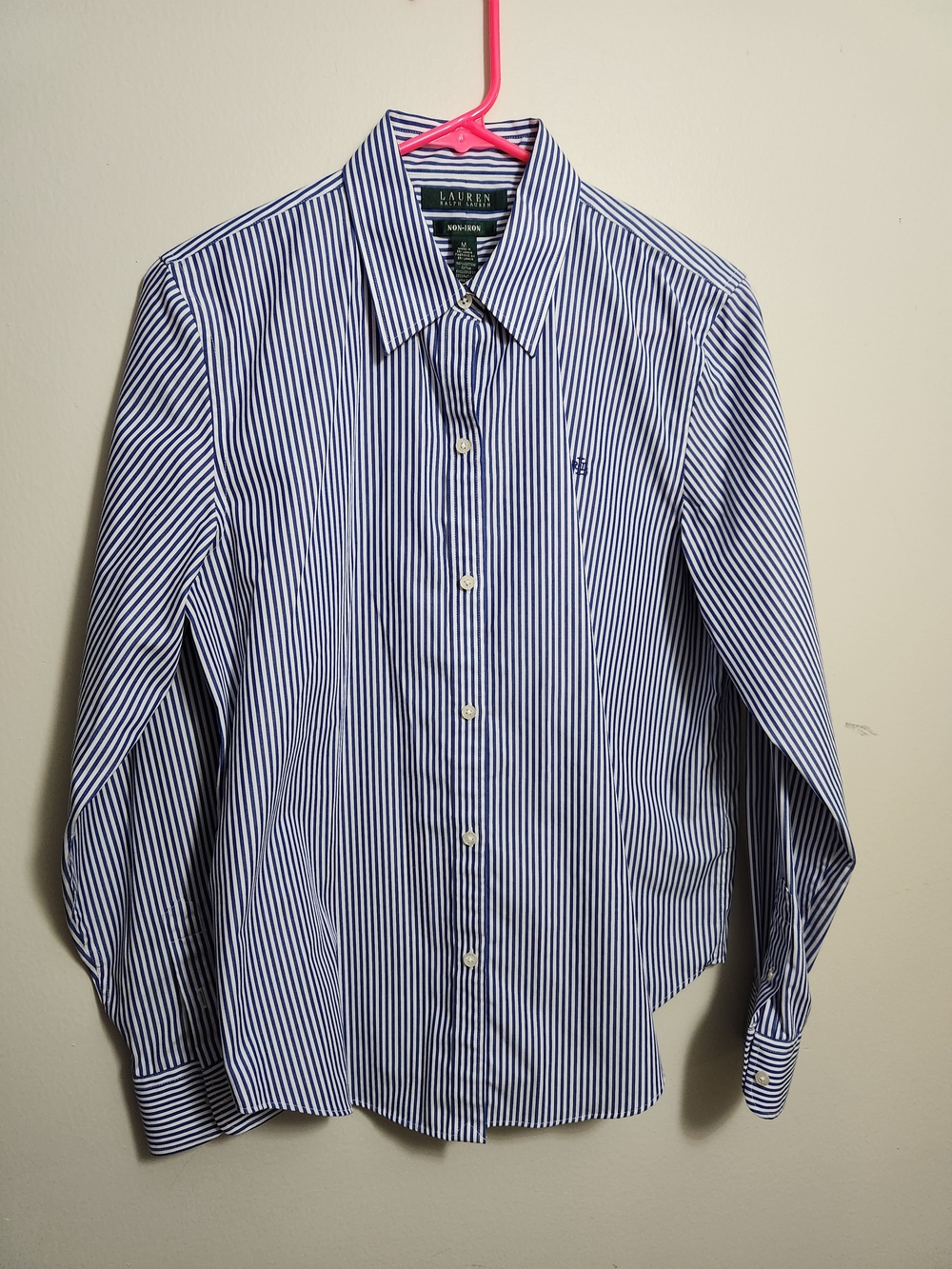Ralph Lauren Womens Navy and White Striped Dress Shirt M Medium